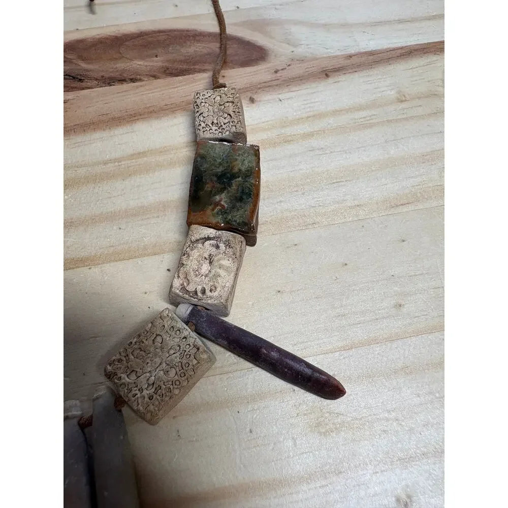 Artisan Handmade Cermaic Stone Bead Statement Necklace Boho Rustic Earthy
